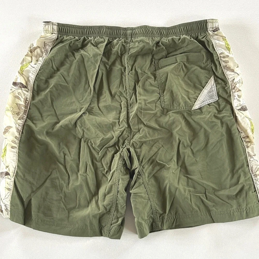 Columbia Convert Board Shorts Men L Olive Green Floral Side Stripe Y2K Surf Gorp